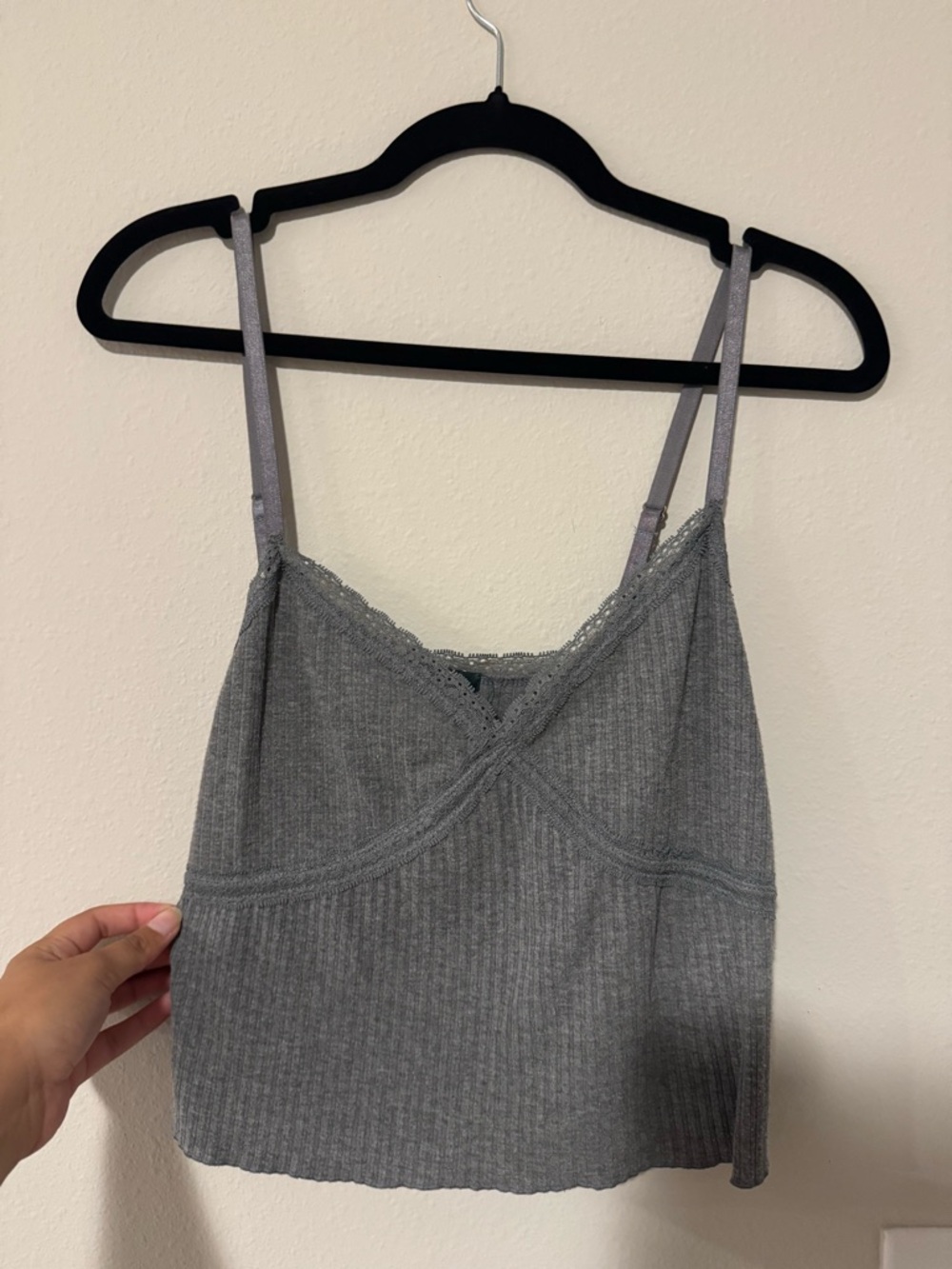 wild fable Gray Ribbed Lace-Trim Cami